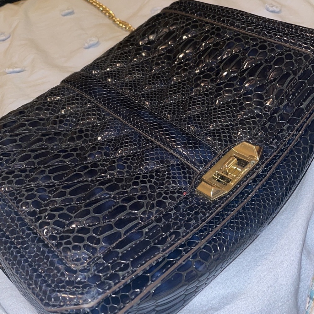 Rebecca Minkoff 11x7x3 gold chain navy purse